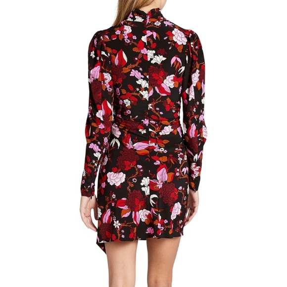 A.L.C. Marcel Floral Draped Ruched Stretch Silk Dress - Picture 4 of 6